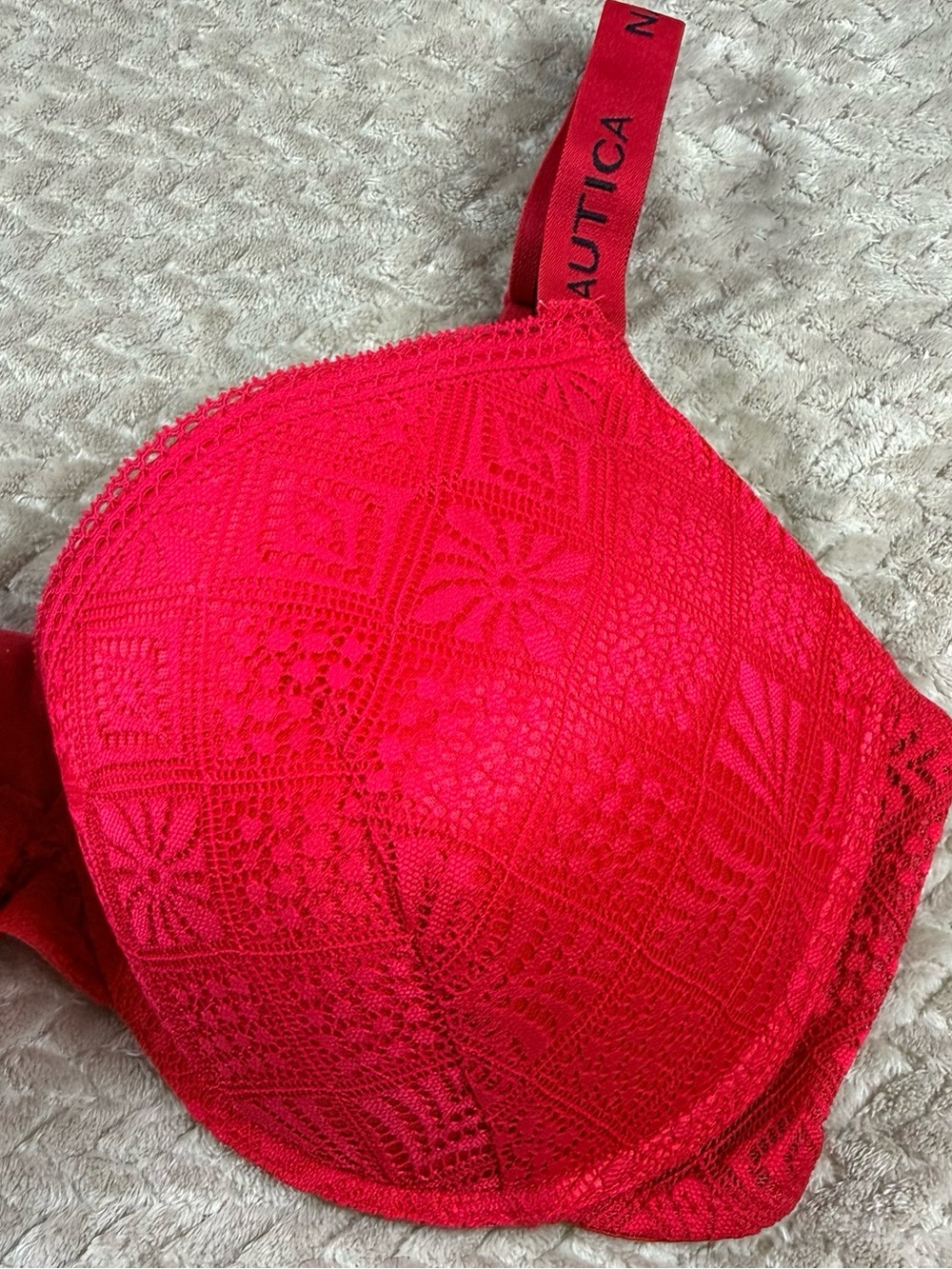 Nautica Red Lace Underwire T Shirt Bra 40D Logo Straps - Picture 4 of 11